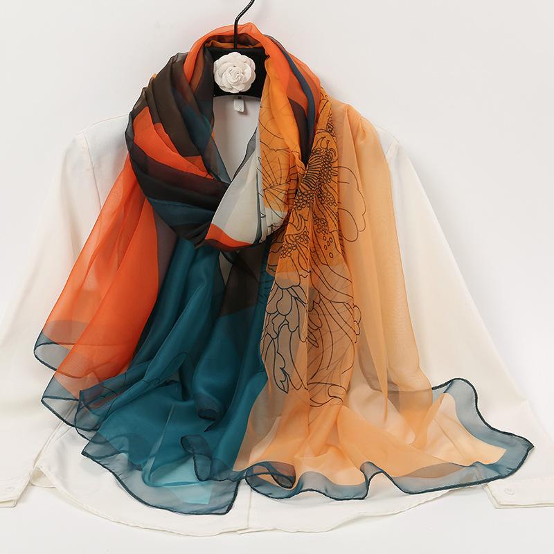 180Cmwomen Chiffon Scarf Summer Soft Floral Print Sunscreen Beach Scarves Thin Foulard Viscose Autumn Fashion Female Wrap Shawls