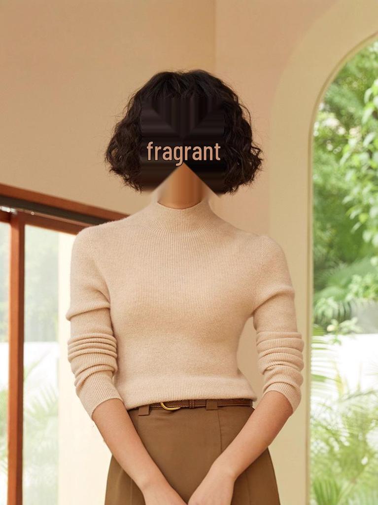 Premium Autumn/Winter Cashmere Knit Top: Soft, Smooth, Half-High Collar Sweater