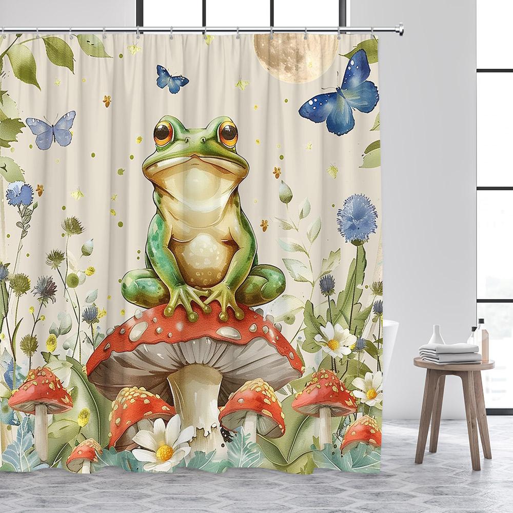 Tende da Doccia Rana Foresta Animali Divertenti Giungla Floreale Piante Verdi Paesaggi Rustici Tenda da Bagno Tessuto Poliestere Arredamento Bagno