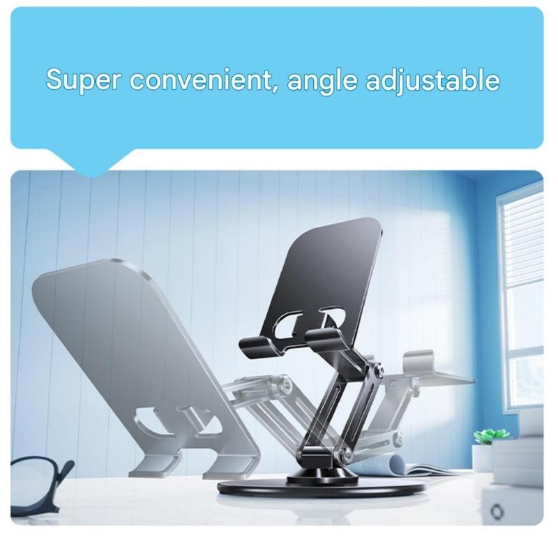 Adjustable Height Portable Phone Holder 360 Rotating Foldable Aluminum Stand With Anti Slip Base For Mobile Devices