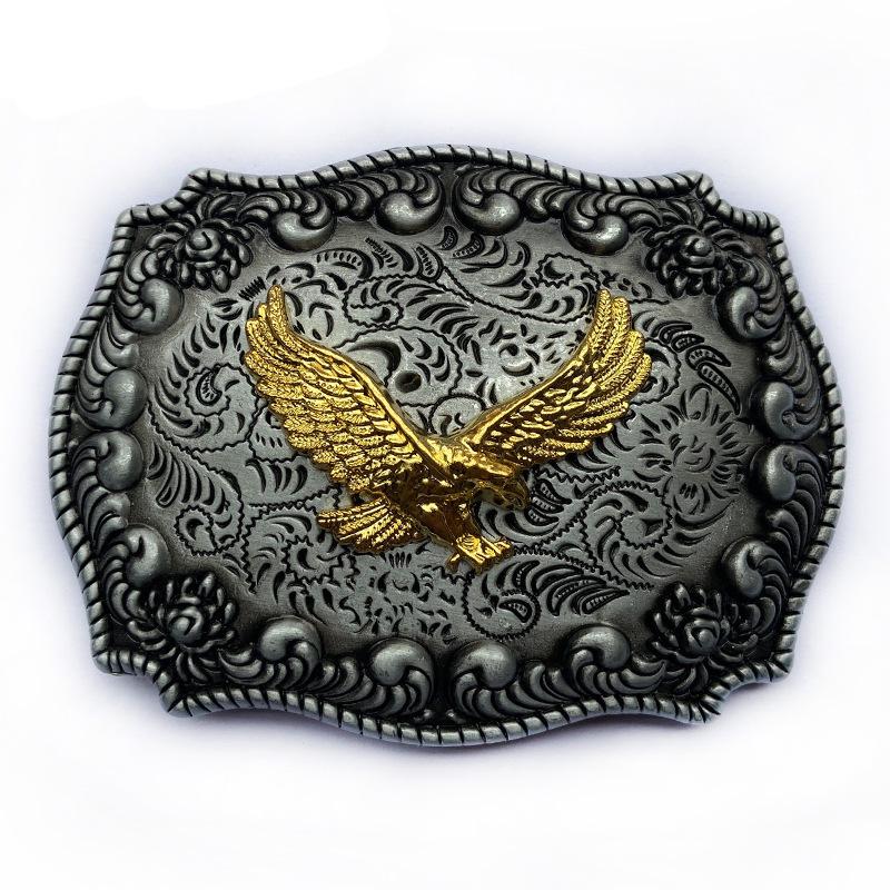 Ethnic Style Oval Eagle Leather Belt Buckle with Flower Design