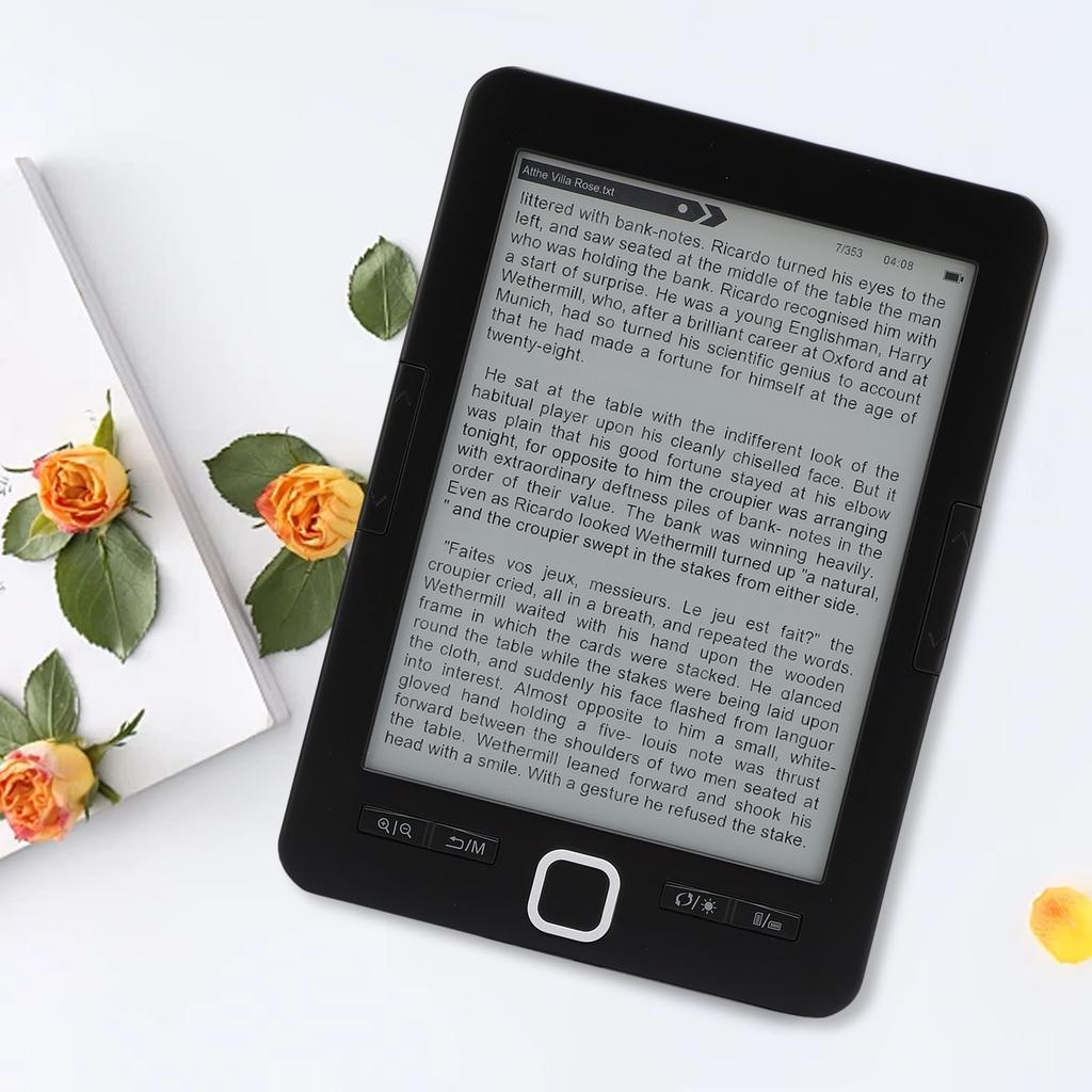 8G Portable Electronic Book Reader, 6 Inch Ink Screen E-Book Reader with Multiple Text Image Formats for Personalized Reading with Settings