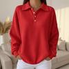 2025 Autumn and Winter New Loose Solid Color Lapel Versatile Polo Shirt Waffle Long-sleeved Women's Top