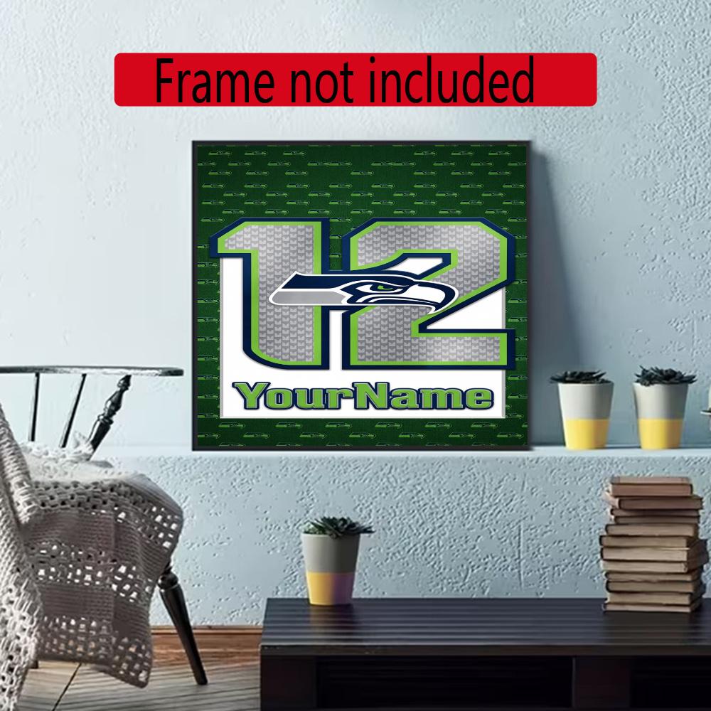 Seattle Seahawks Personalized Text Diamond Painting Round Diamond Mosaic Rhinestones Diamond Embroidery Craft Kit Wall Decor Without Frame
