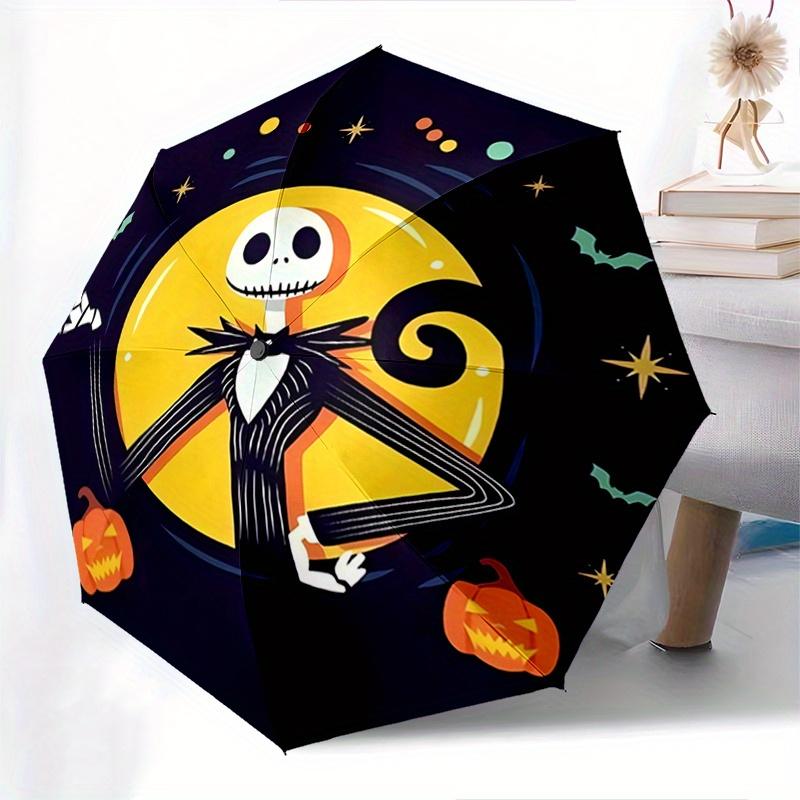 Jack Skellington,Halloween Themed Automatic Opening and Closing Folding Umbrella, Reinforced 8 Ribs, Compact Travel Design, Fashionable Fold