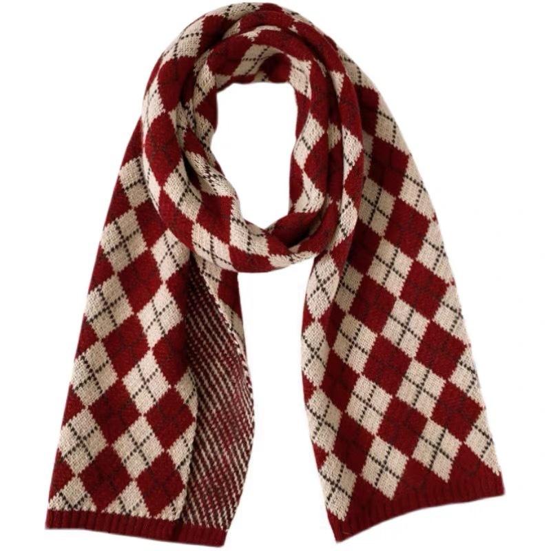 Customized New Year's Scarf Women's New Winter Knitted Warm Plaid Student Scarf Thickened Korean Version Tonglu Scarf