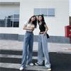 Hong Kong-style Thin Wide-leg Pants Women's New Retro High-waisted Jeans Women's Floor-mopping Pants Casual Loose Straight Long Pants