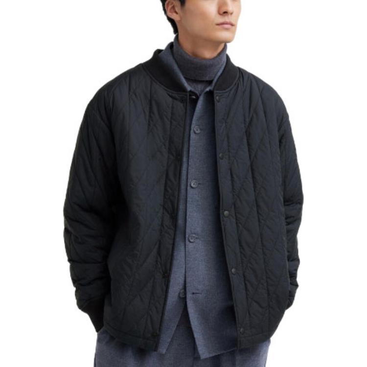 Uniqlo Solid Color Single-Breasted Straight Cut Air Cotton Jacket Men Jackets Black 468542-09