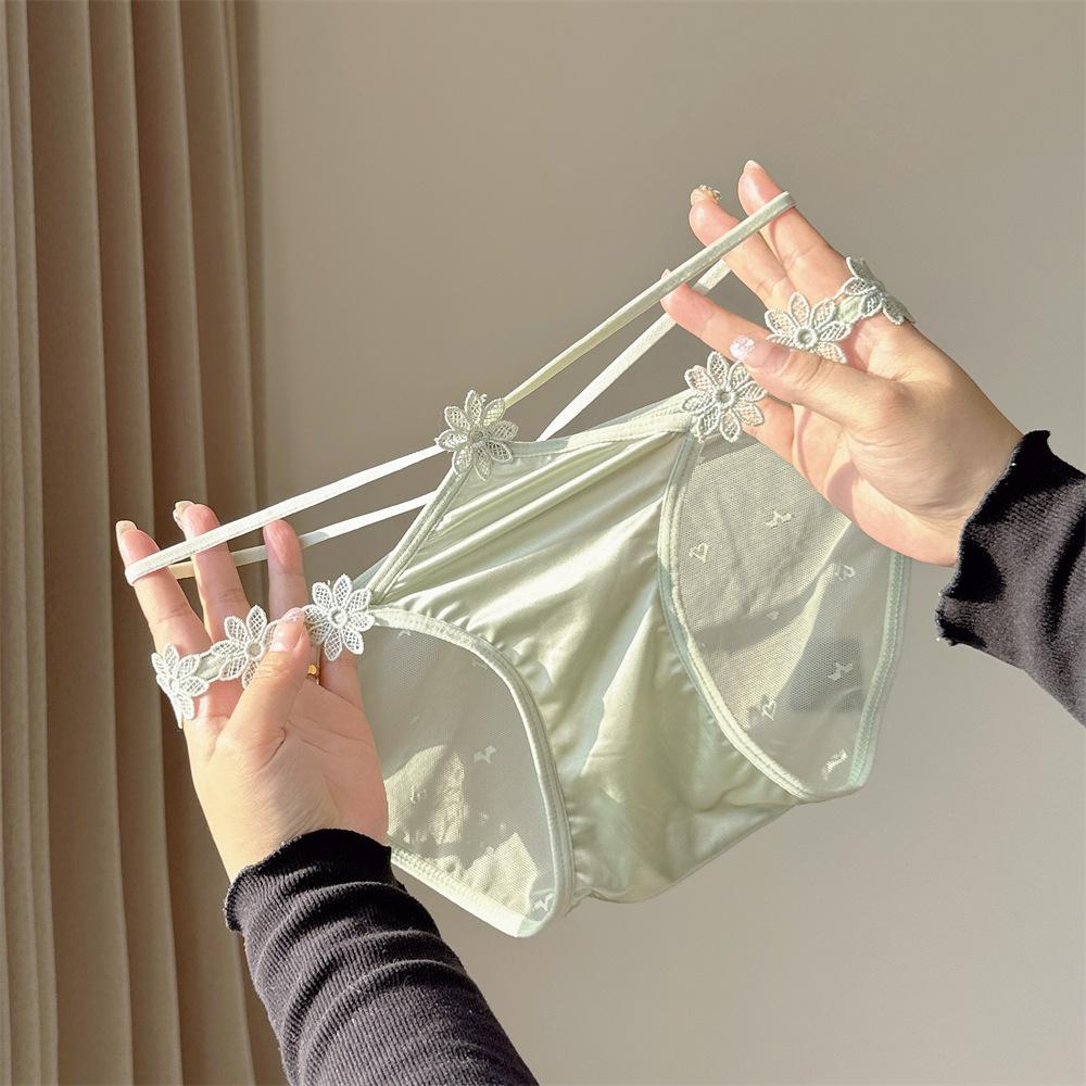 

Летнее кружевное белье с заниженной талией из ледяного шелка и тонкими бретелями L (55-67.5 kg) зелёный