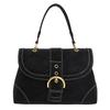 Vintage Suede Handbag Women With Gold Buckle Ctrast Stitching Shoulder Bag Elegant Designer-style Versatile Date Crossbody Bag