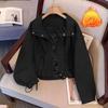 Giacca Corta con Cappuccio Donna Primavera Autunno Lady Larga Sottile Giacca da Lavoro Top Monocolore Casual Studente Zip Capospalla