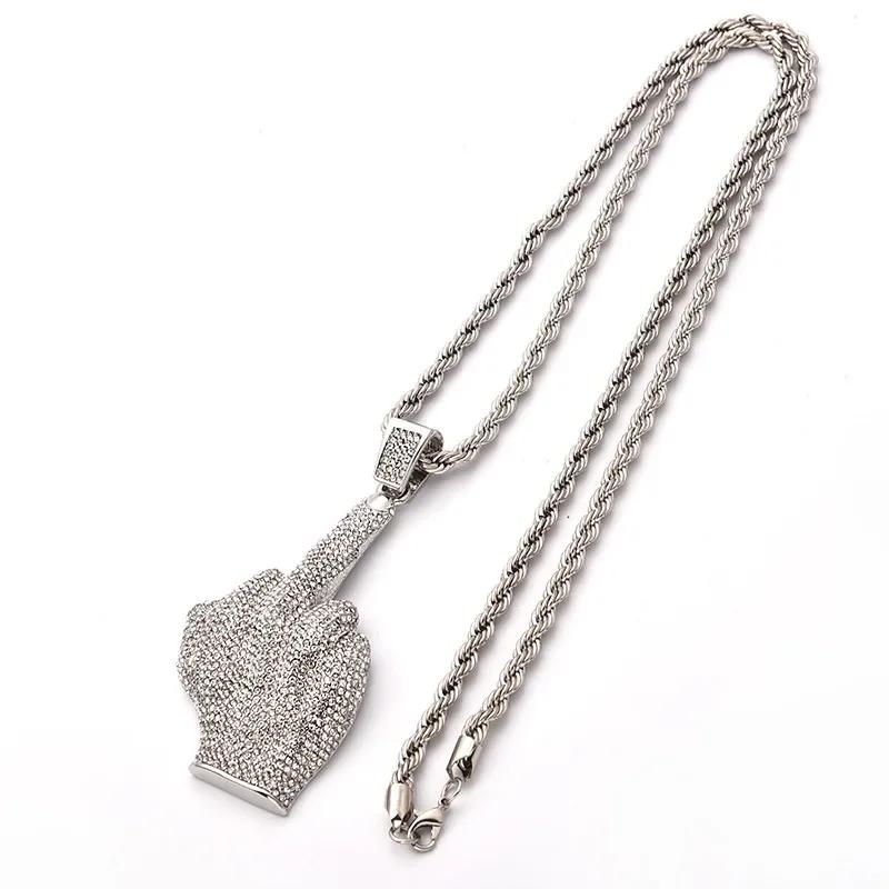 Ice Out Zirkon Höfliche Geste Mittelfinger Halskette Herren Damen Punk Hip Hop Rap Rock Party Schmuck Geschenk