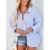 Spring Women Shirt Striped Shirts Long Sleeves Turn Down Collar Single Breasted Slight Strech Loose Blouses