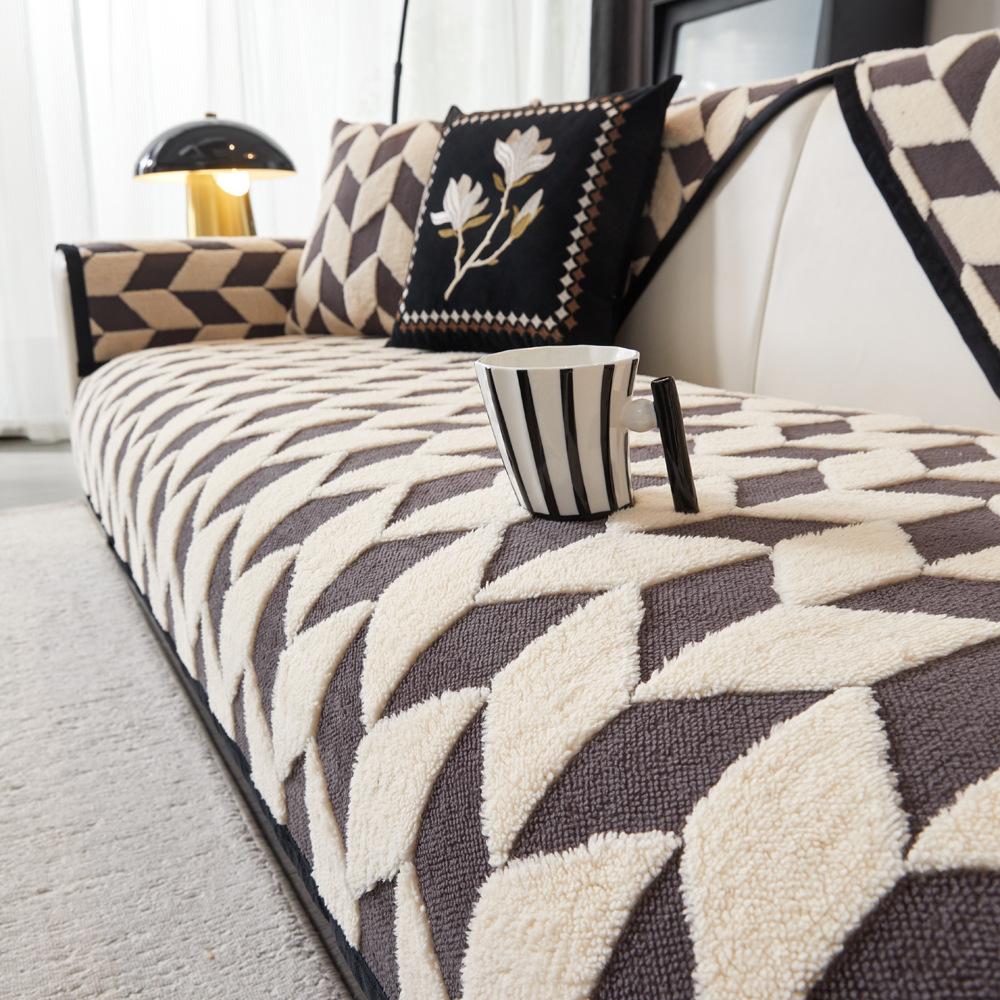 Shu Cotton Lint Sofa Cushion  Autumn And Winter New Thickened Seat Cushion Non-Slip Sofa Cover Light Luxury High-End Cover