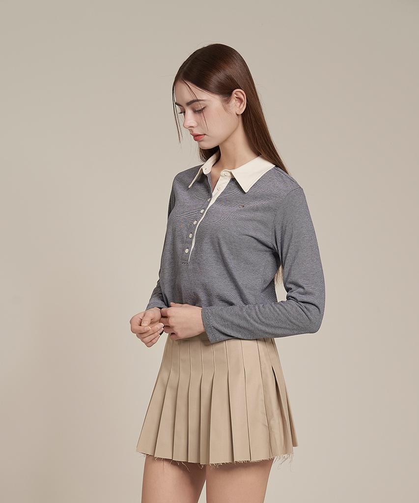 Iteoneolmomeonteu Striped Button Collar T-Shirt _ Navy
