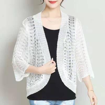 Spring and Summer Hollow Shawl Sunscreen Long-sleeved Top Women's Knitted Cardigan Thin Air-conditioned Shirt Temperament Elegant Knitted Cardigan