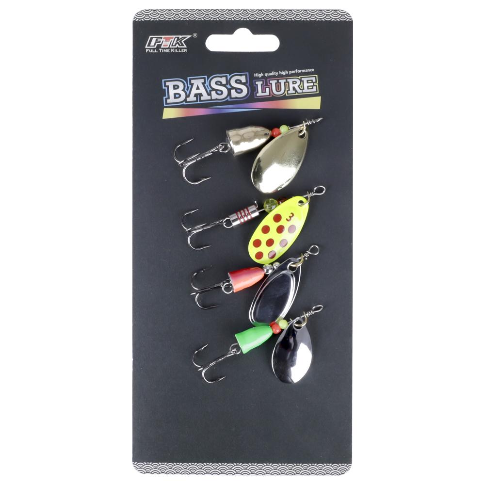 FTK Spinner Bait Hard Lures Spoon Artificial Metal Fishing Lures With Treble Hooks Fishing Tackle For Bass Pike