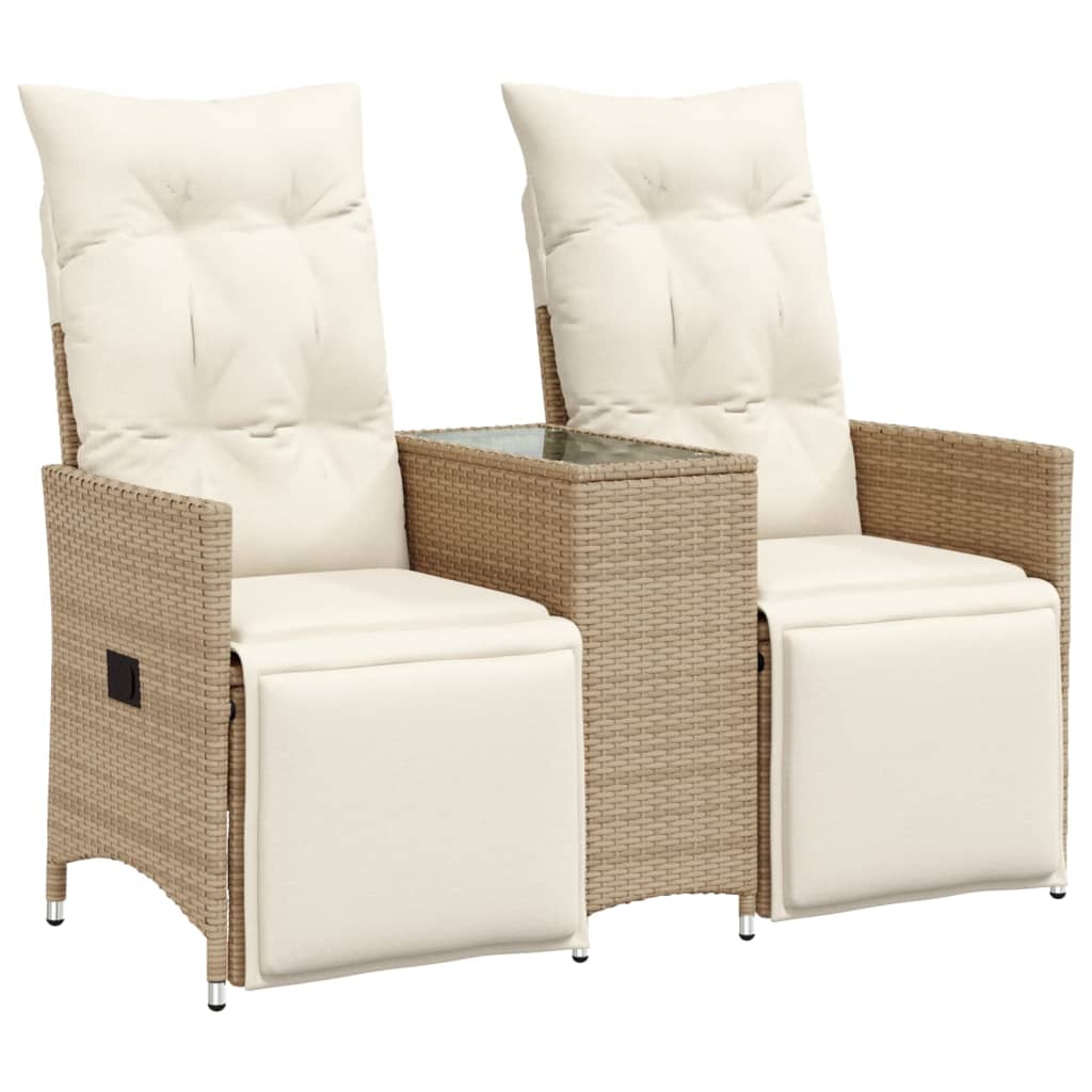 Garden Sofa 2 Seater Adjustable with Table Beige Poly Rattan
