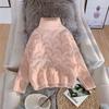 Women's High-Neck Cable Knit Sweater - Loose Fit, Solid Color, Autumn/Winter Style