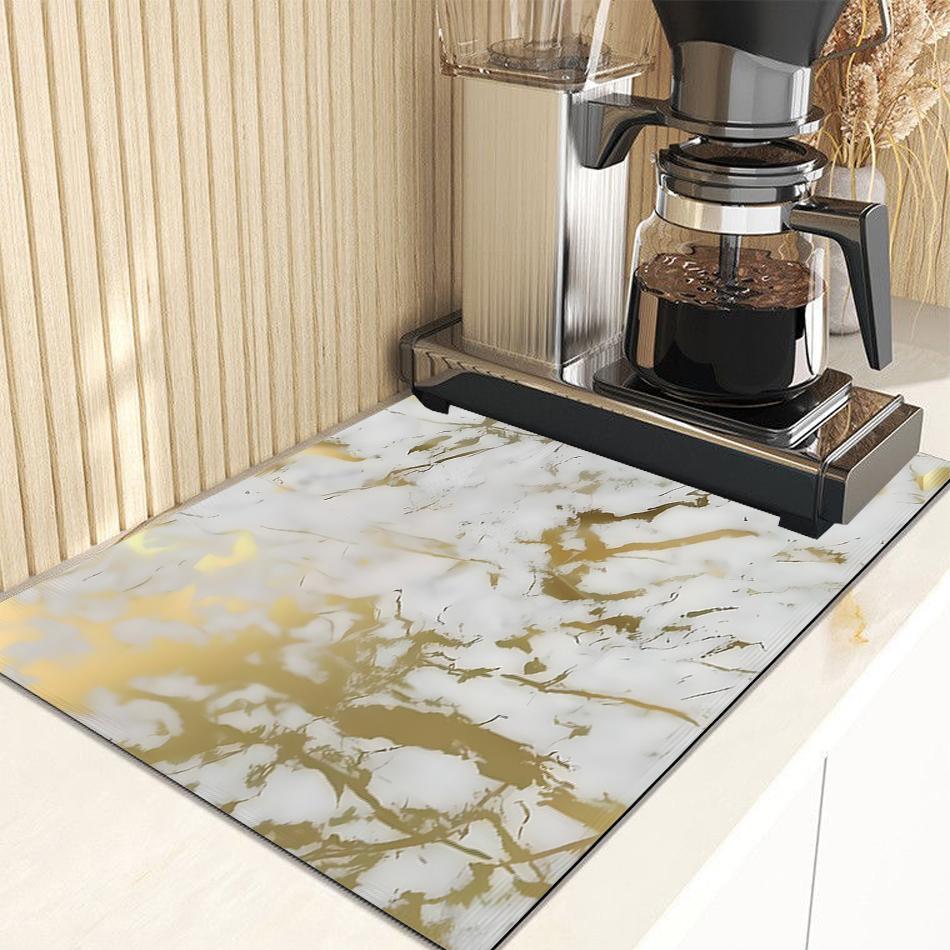 Marble White Dish Drying Mat for Kitchen Golden Grey Marble Dishes Pad Dish Drainer Rack Mats Absorbent Fast Dry Kitchen