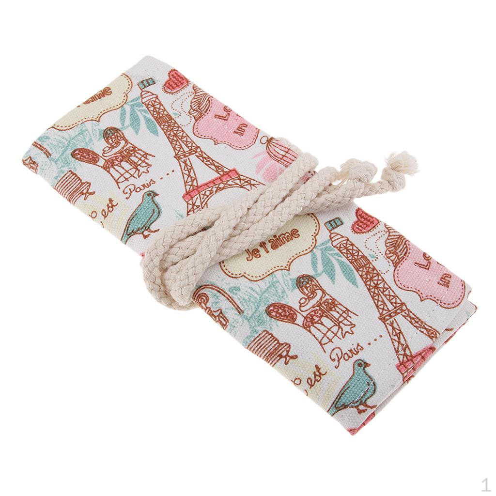 

Pattern Canvas Pencil Bags Case Painting Brush Pouch Roll Up Pen Storage Pack for Shaft 12 holes