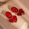 Vintage Red Heart Glass Pendants Earrings For Women Girls Exaggerated Metal Big Heart-Shaped Drop Earrings Wedding Jewelry Gifts