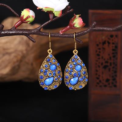 1 Pair Dangle Earrings Ethnic Style Shiny Rhinestone Inlaid Decorative All-match Jewelry Gift Faux