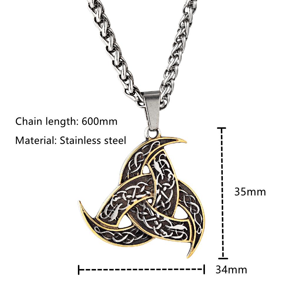 Never Fade Vikings Trinity Necklaces Stainless Steel Celtic Knot Norse Rune Amulet Pendant Vegvisir Icelandic Gold Color Jewelry