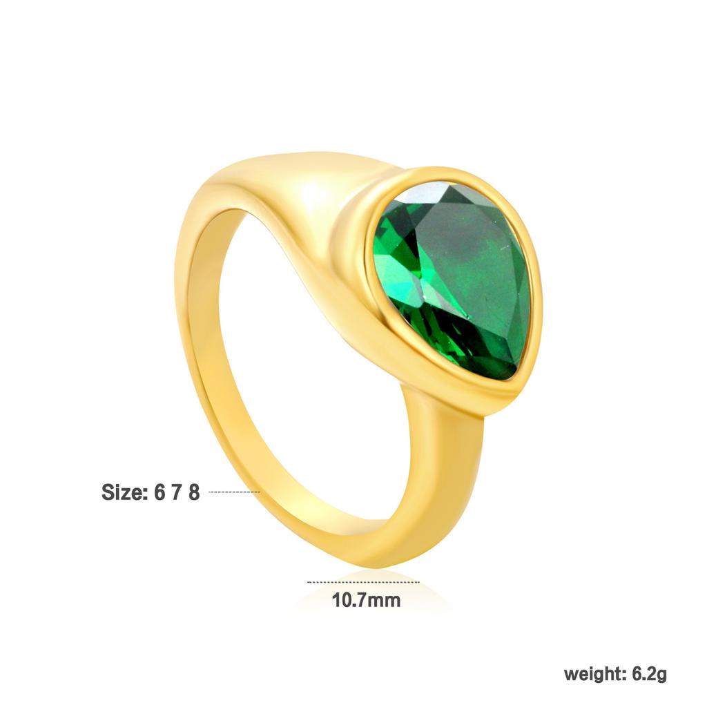 Emerald Diamond Open Ring Vintage Design Heart Zircon Ring Stainless Steel 18K Gold Plated Ring Women