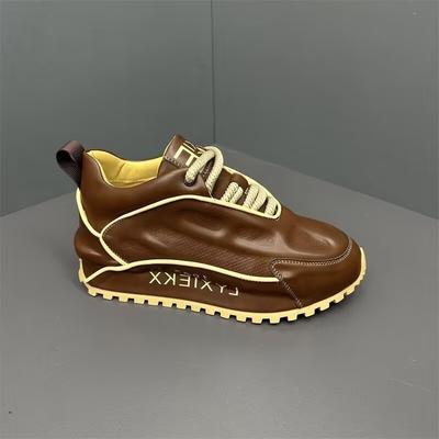 Luxury Chunky Sneakers Men Cover Bottom Air Cushion Board Shoes Fashion Casual Genuine Leather Increased Internal Platform Shoes
