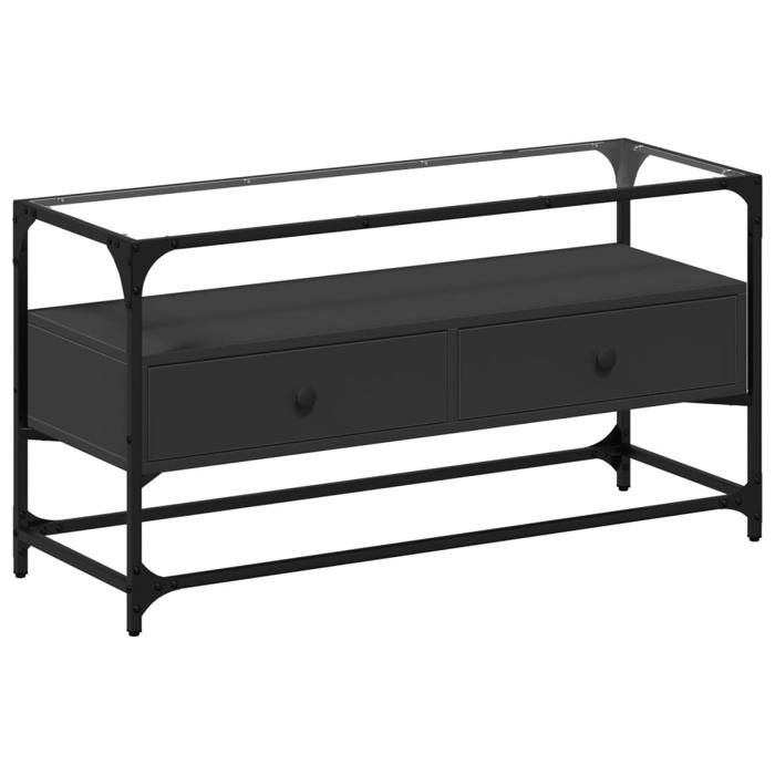 VidaXL Meuble TV et dessus en verre noir 80x35x51 cm bois d'ingénierie, support TV, armoire média, armoire hifi, unité TV, 846064