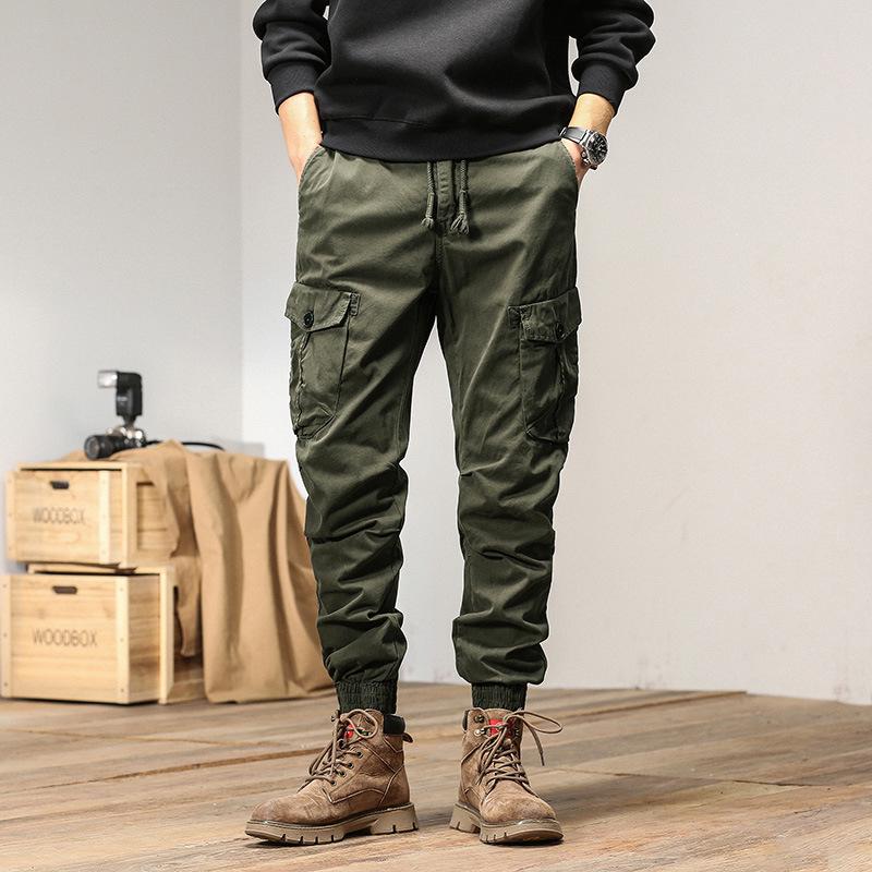 Mens High-Quality Thickened Cotton Work Pants with Multi-Pockets and Cuffed Design for Spring and Autumn