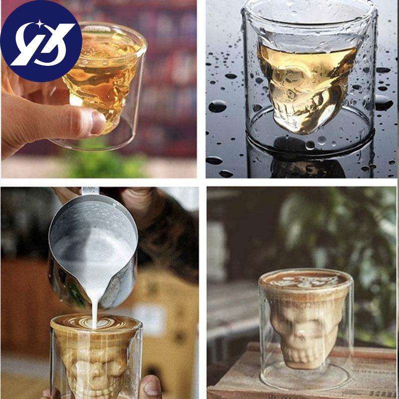 Tazza da Caffè Tazza in Vetro a Doppia Parete con Testa di Teschio di Cristallo W skey Vino Vodka Bar Club Bicchiere da Birra Vino