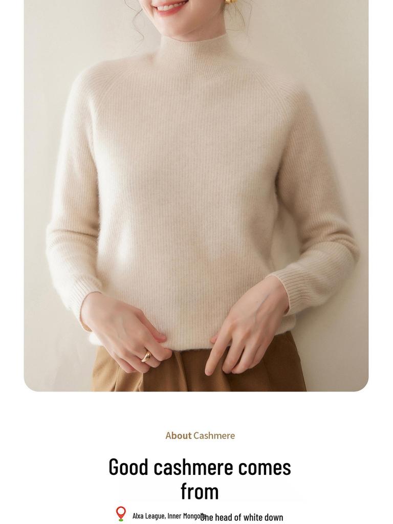 New Arrival: Women's Ribbed Cashmere Sweater - Twelve-Needle Design with Half-High Collar for Comfortable Autumn and Winter Wear