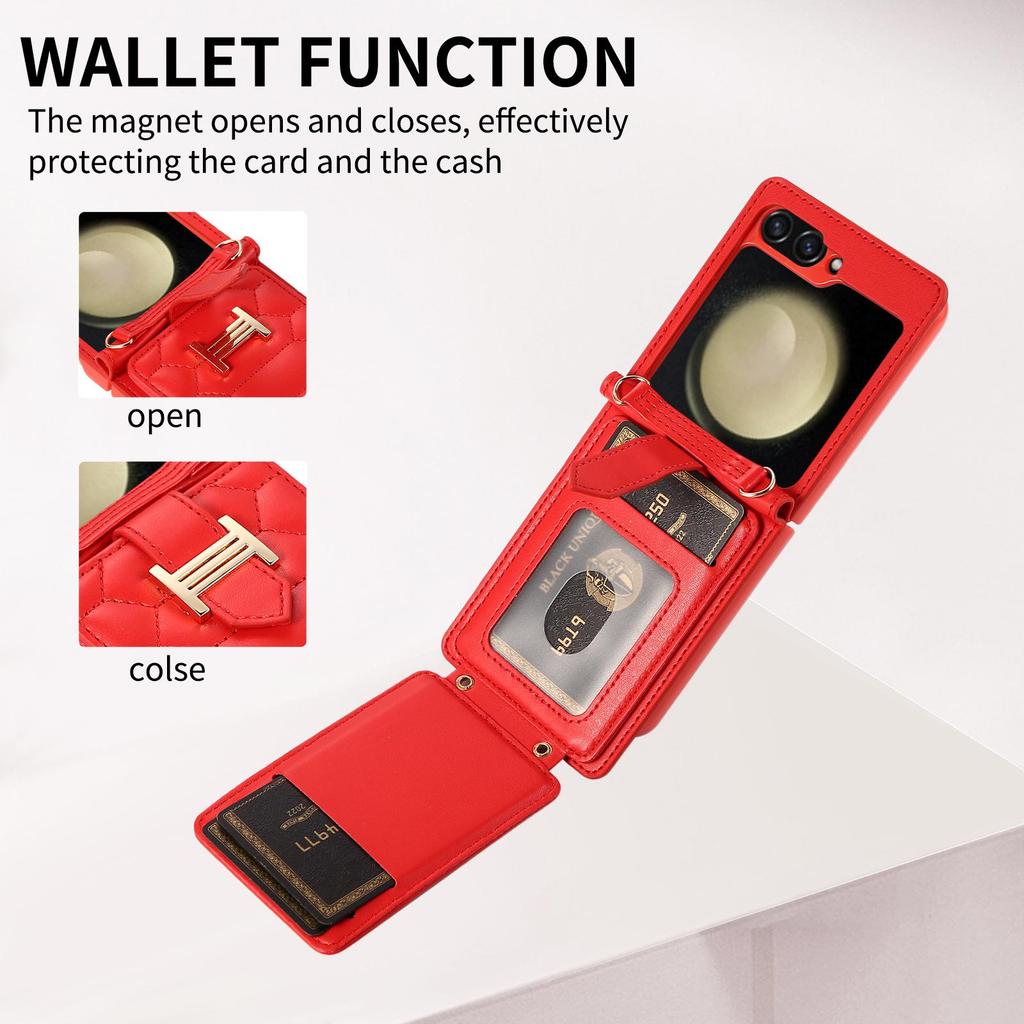 Z FLIP5 Small Diamond Color Matching Crossbody Phone Case with Card Holder.