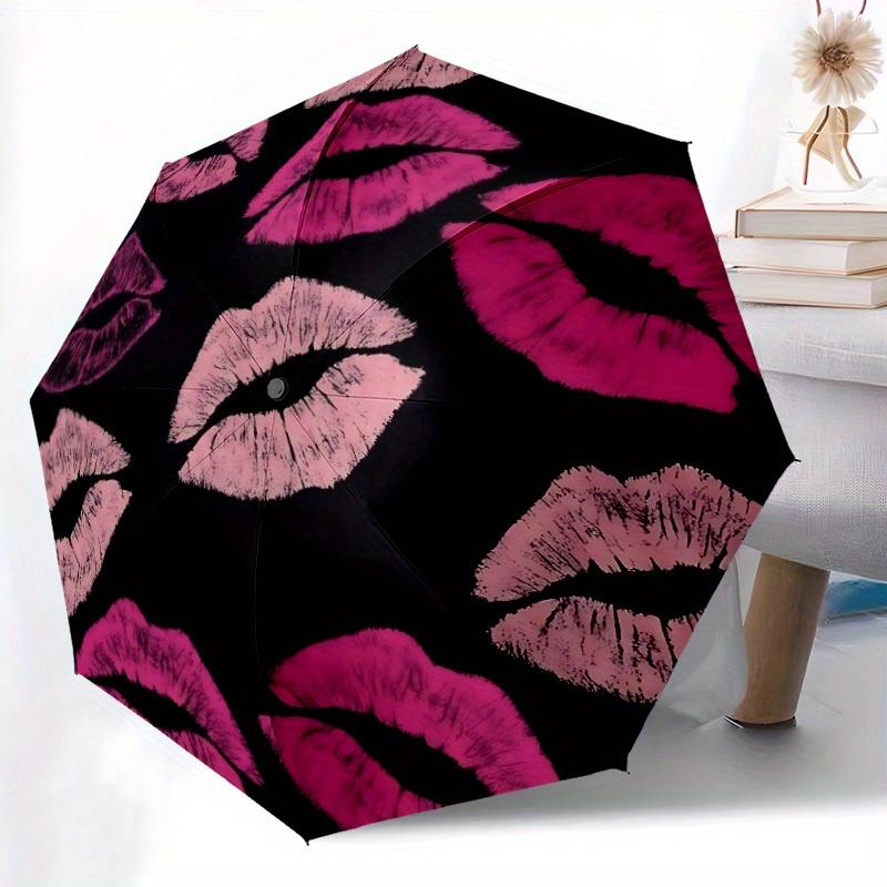 1pc Lips Print Pattern Automatic Opening/Closing Folding Umbrella with 33 Ribs, Plastic Handle, Windproof Portable Sunshade Umbrella Y250726073