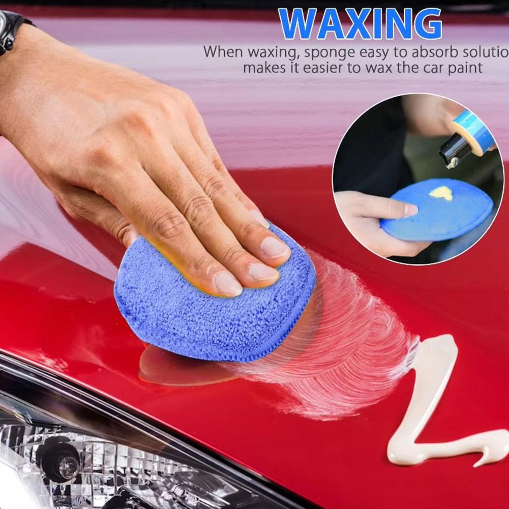 2Pcs Car Waxing Polish Sponges Round Pocket Microfiber Applicator Pads Foam Sponge for Auto Cleaning Washing Detailing Care
