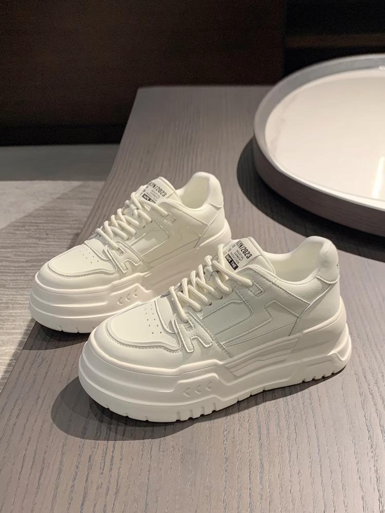 Casual little white shoes women's 2025 spring new thick-soled inner height increase leather sports board shoes women's small muffin bottom