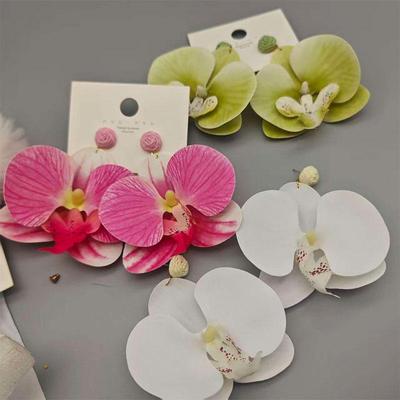 European-American Cross-Border Earrings: Women's Fashion 3D Butterfly Orchid Flower Head Jewelry, Exaggerated High-End Style