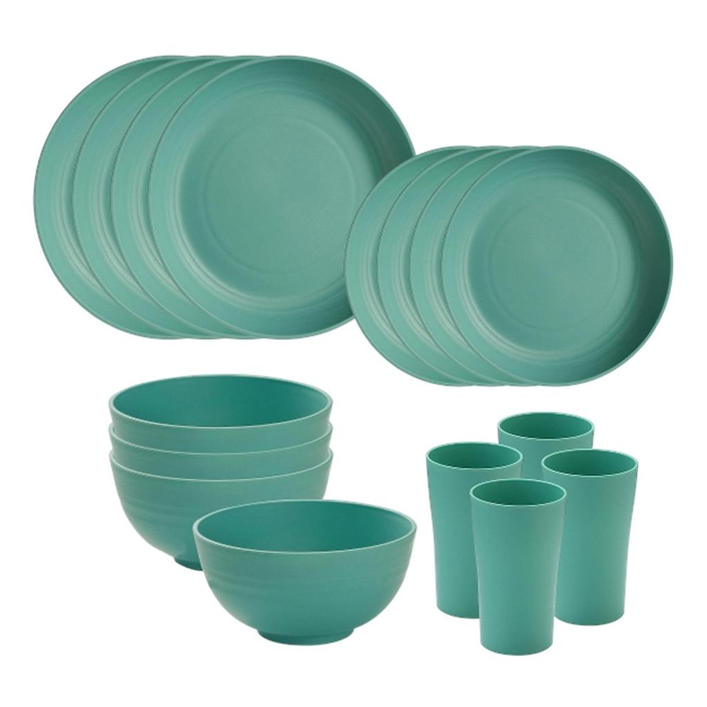 16-teilige Geschirrsets Rund Service für 4 Matt Minimalistisch Bruchfeste Teller Tassen für Party Wohnmobil Küche Haushalt Camping