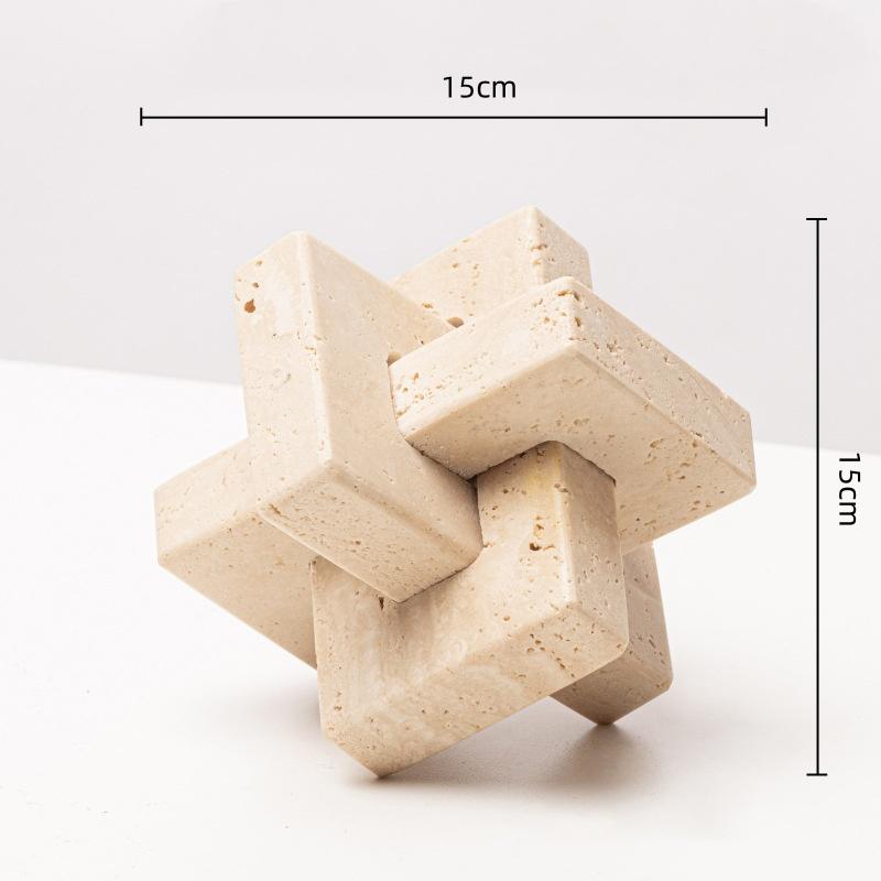 Creative Geometric Stone Sculpture Yellow Cave Stone Cross Ornaments Spliced Looped Square Ball Home Decoration Accessories