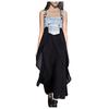 Women Summer Sleevele Strap Denim Dress Denim Chiffon Stitching Long Dress
