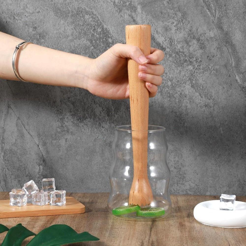 Food Safe Fruit Tea Pounding Stick Heavy Duty Wooden Fruit Tea Muddler Ice Crusher Bartender Tool