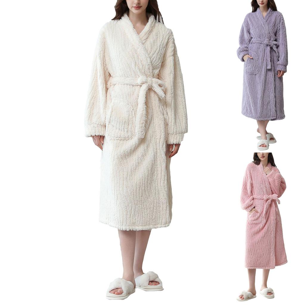 Chemise de nuit confortable en velours de coton à manches longues pour femmes, motif d'écorce, peignoir épais et chaud, vêtements de maison