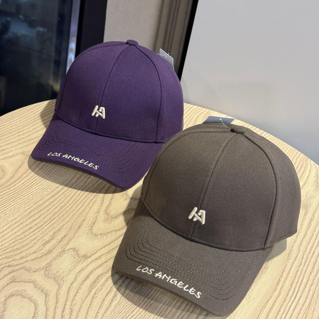 New Autumn and Winter Warm and Versatile Hard Top Woolen Baseball Hat for Women Casual Letter Embroidery Top Slim Peaked Cap