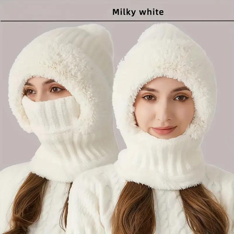 Women's Winter Balaclava Face Mask & Furry Earmuffs - Soft Warm Full Face & Head Coverage, Elastic Opening for Glasses/Headdress, Womens Winter Hats