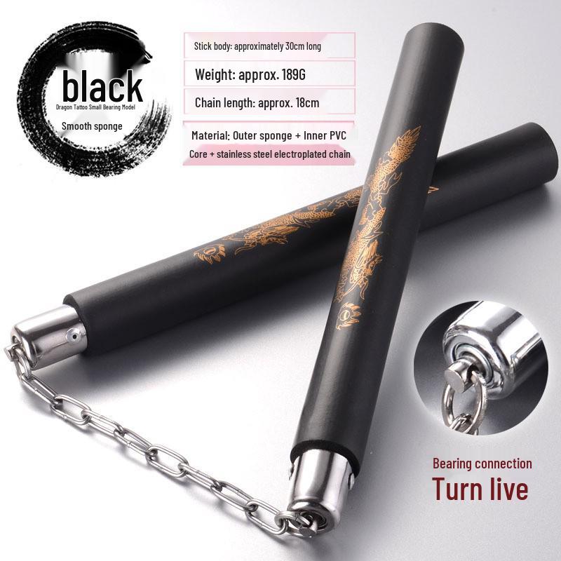 

Нунчаки с рисунком дракона для боевых искусств, с губчатой рукояткой и маленькой головкой на подшипнике чёрный