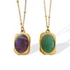 18K Gold-Plated Titanium Steel Necklace with Square Pendant and Natural Stone Inlay