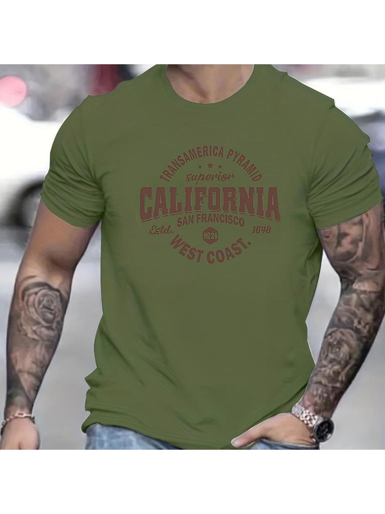Tricou de Bărbați Casual Sport Lejer cu Imprimeu California West Coast, Gât Rotund, Mânecă Scurtă, Imprimat 3D