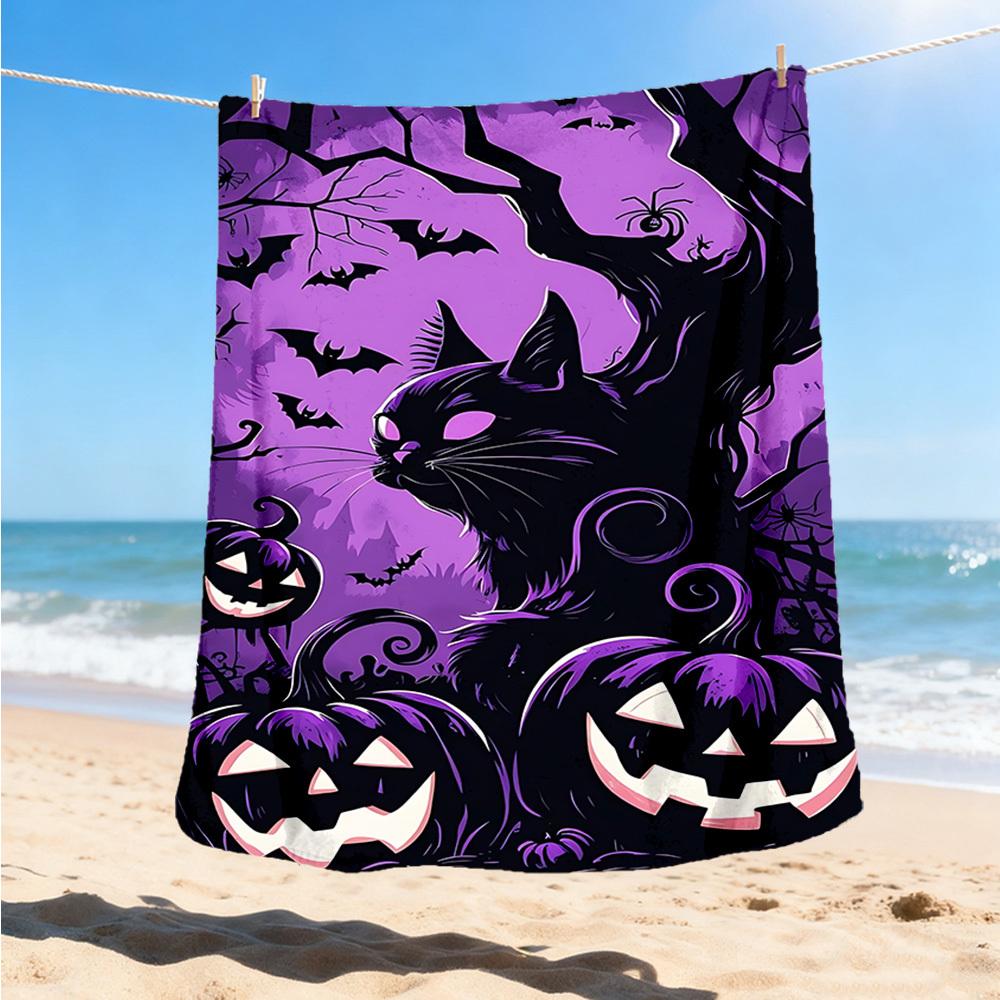 1pc Spooky Pumpkins Throw Blanket Polyester Fiber, Lightweight Flannel, Soft & Warm, All Season Use for Outdoor, Camping Digital Print
